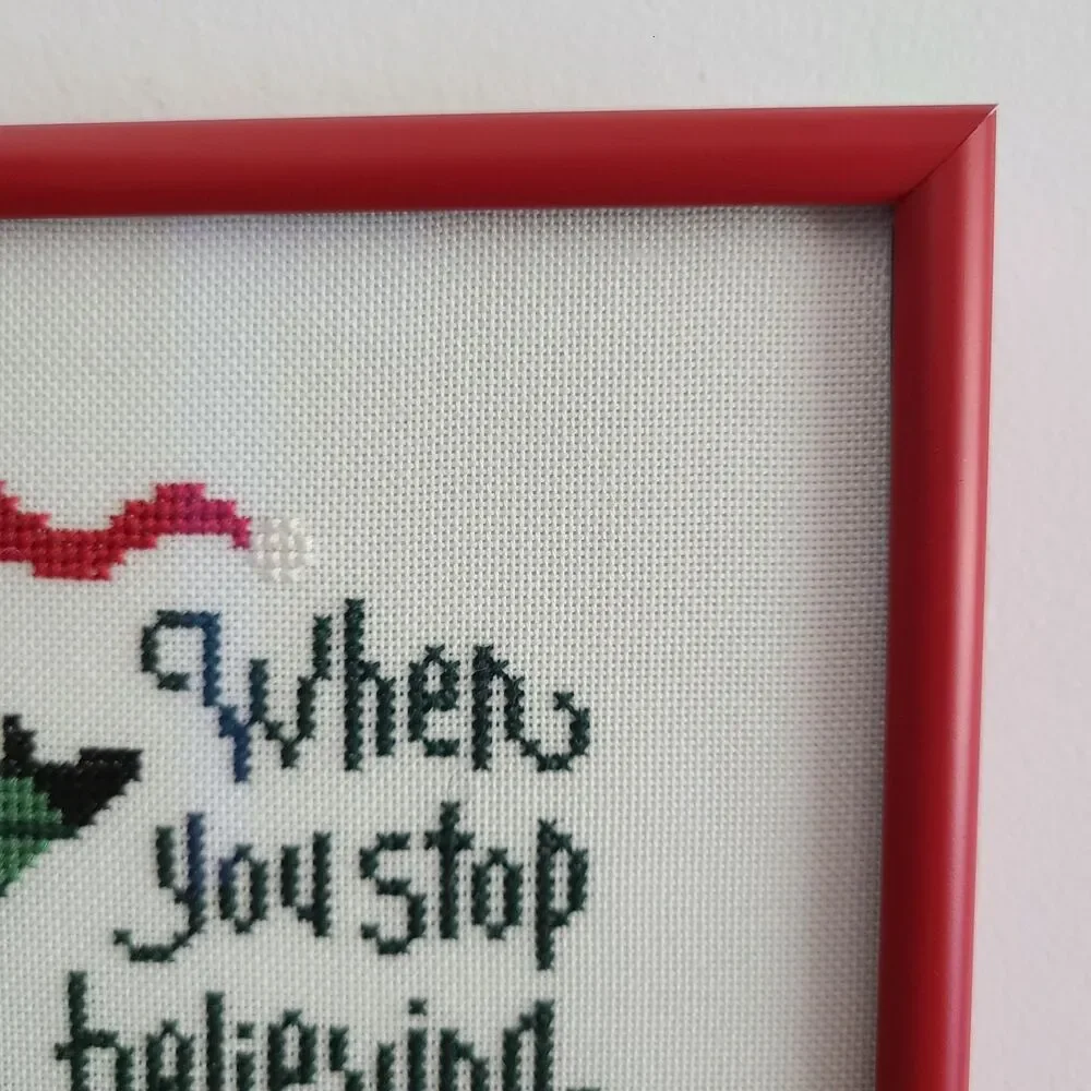 Santa Christmas Cross Stitch When You Stop Believing Humor Funny Wall Frame